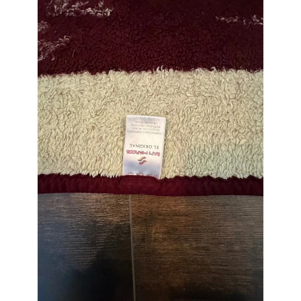 Vintage San Marcos Lion Blanket 81x50 Burgundy Plush Fleece Throw